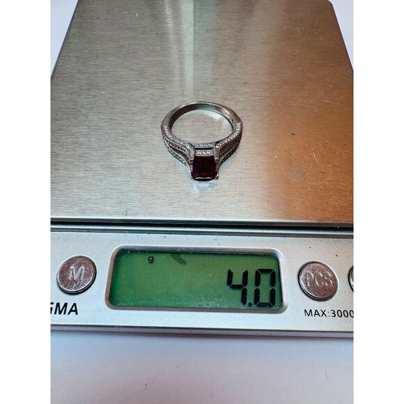 Estate Sterling Silver 925 Red Emerald Cut Gemstone Ring Split Shank Size 8 - Picture 11 of 11